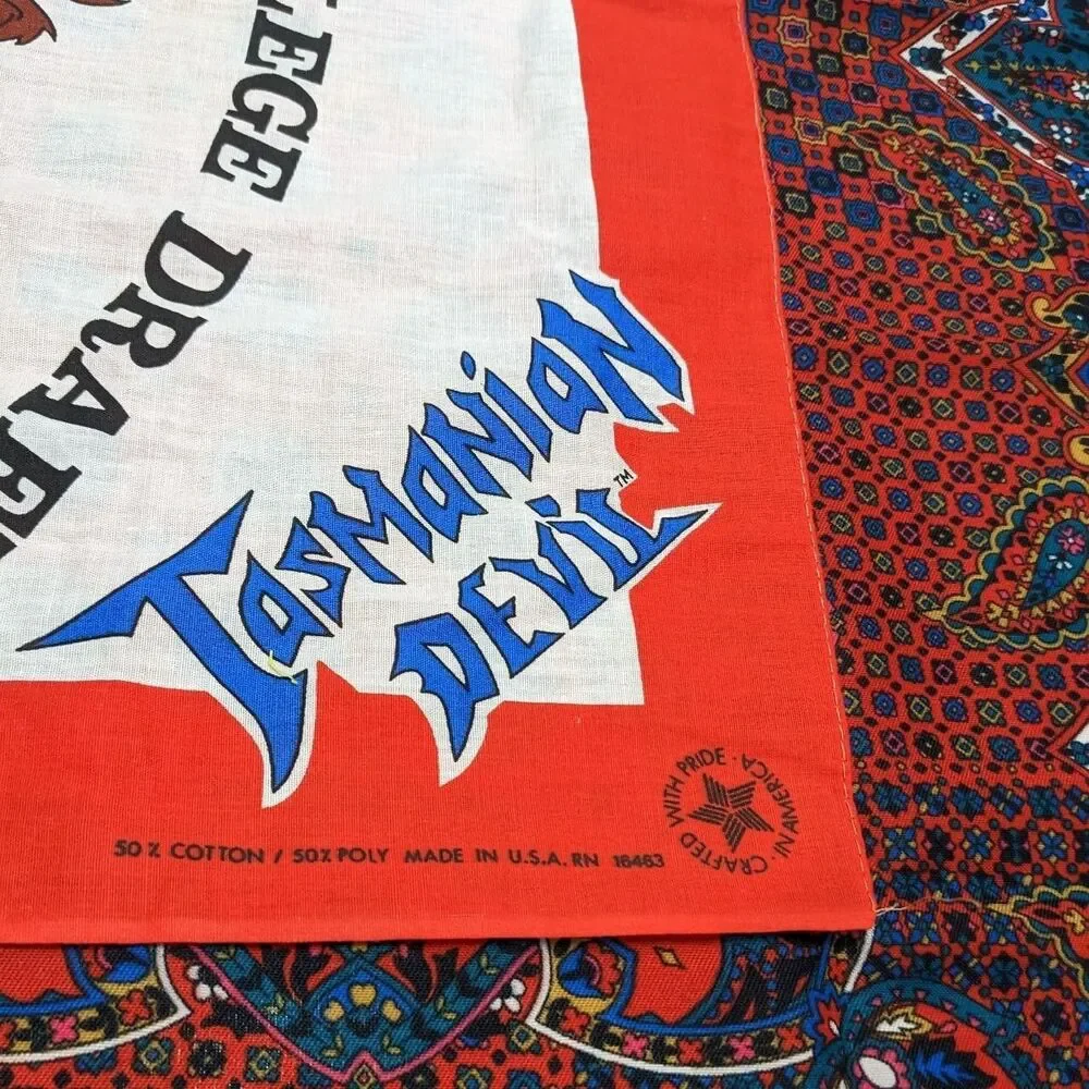 Vintage 80s Looney Tunes Tasmanian Devil College Football Bandana Collectable